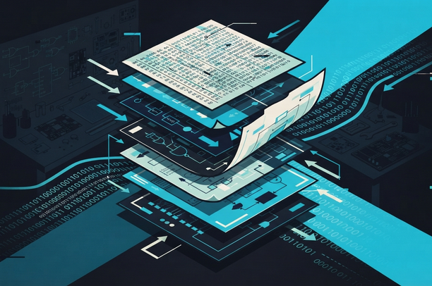 Representación visual de la ingeniería inversa de binarios Android e iOS, con capas de código desmontadas y analizadas, ilustrando el núcleo técnico del examen eMAPT.