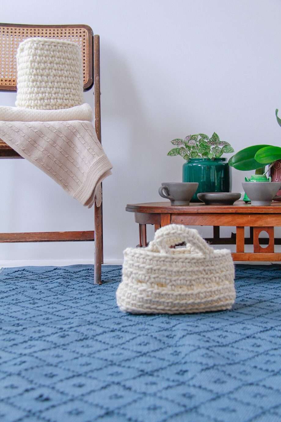 diamond blue woven cotton rug