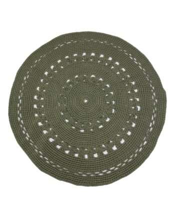 flor olive green crochet cotton rug large