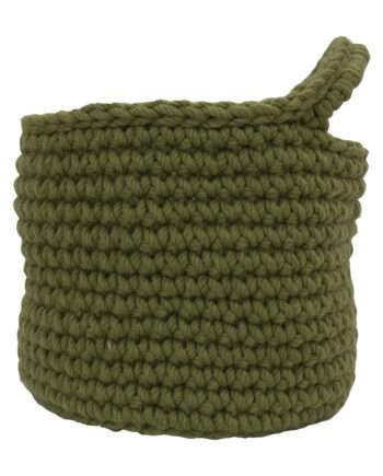 nordic olive green crochet woolen basket small