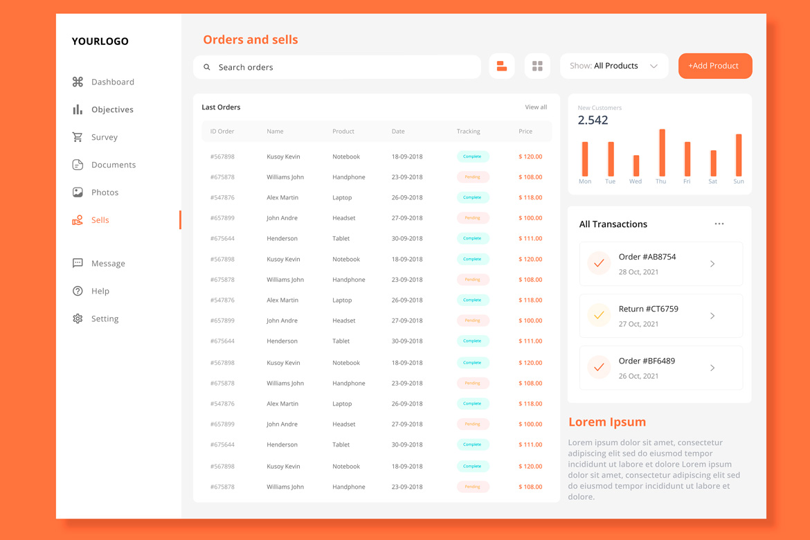 E-commerce Dashboard, Sales Admin & Orders CMS UI