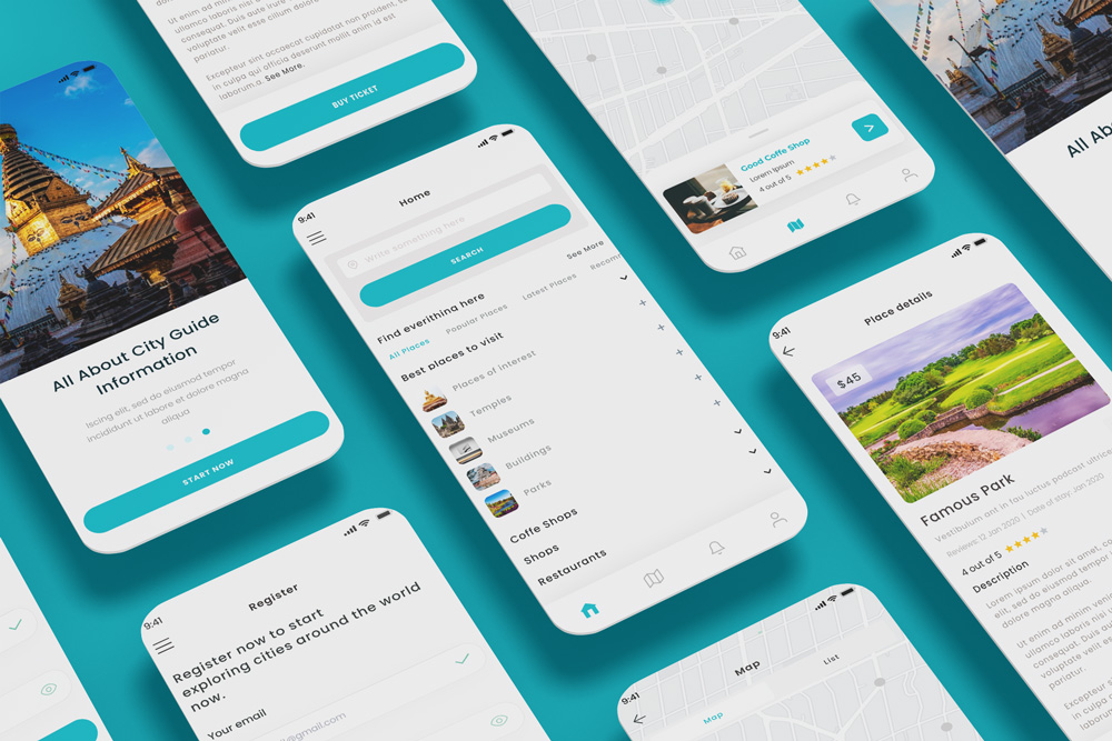 City Guide, Travel, Tours, Tourism & Visits App UI