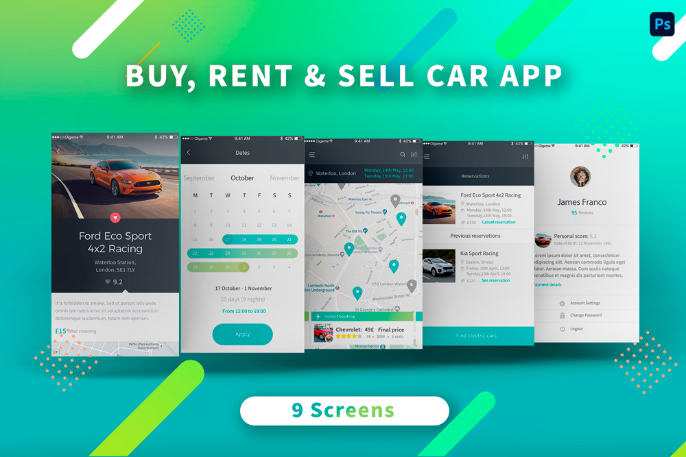 Rent, Sell & Buy Car Motorbike App UI kit Template