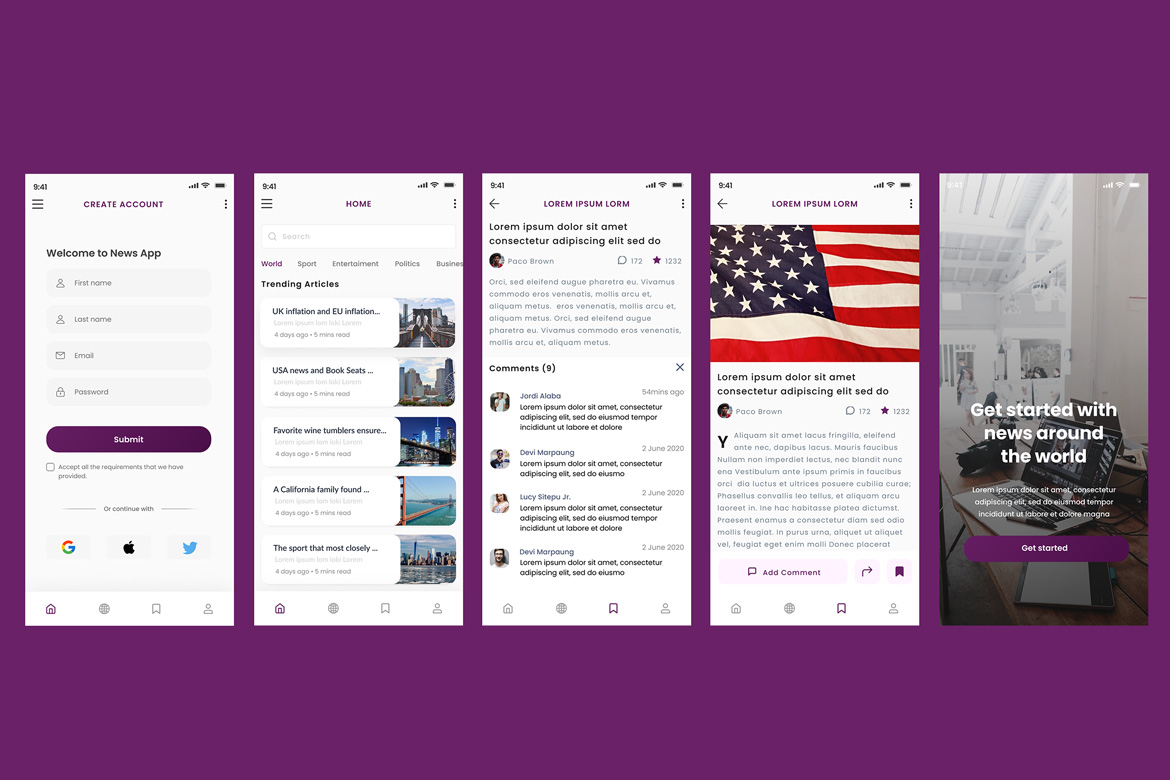 Media News & Press Blog App UI with Articles Feed