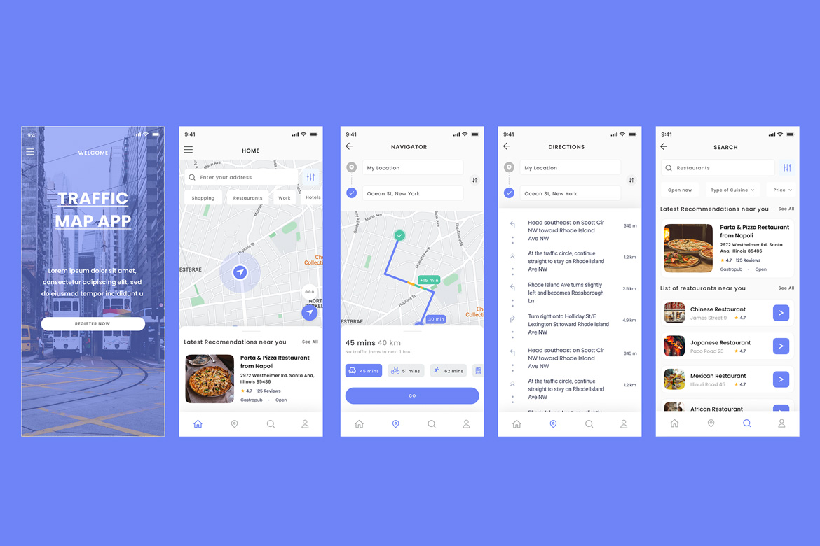 Traffic, Map, Location & GPS Navigation App Ui Kit