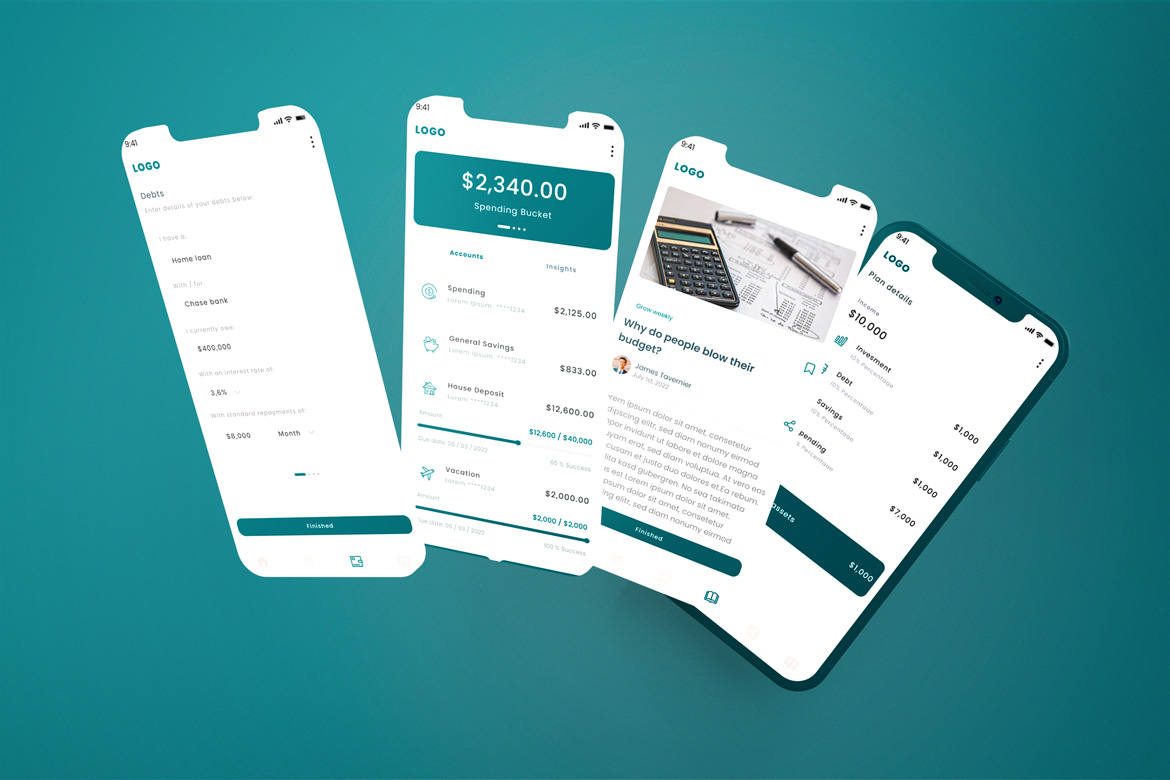 Online digital Banking, Finance & Money Saving Goals app UI Kit Template