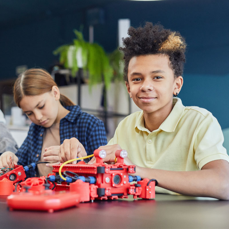 young african american robotics student