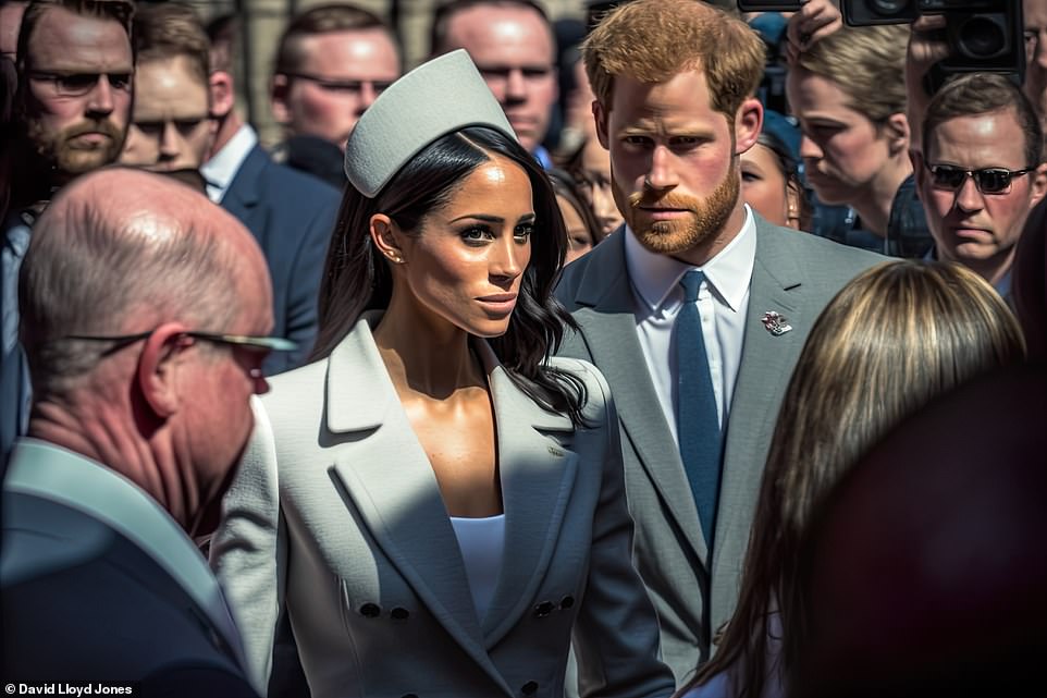 How about these two? Another well-known royal couple are surrounded by crowds as they make their way to the ceremony