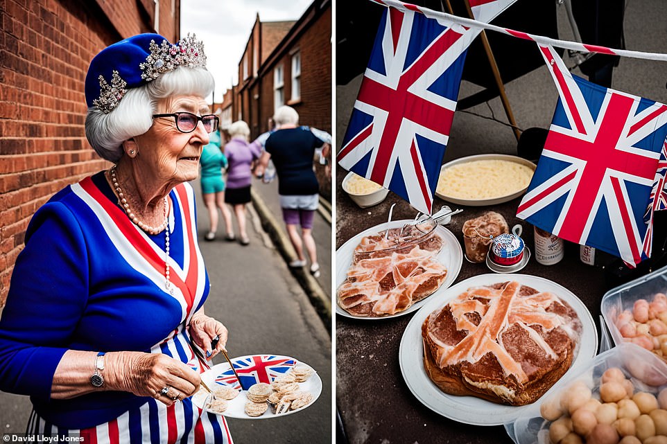 Something to nibble: A royal fan tucks into a banquet of beige and brown... and there are some bizarre items on the menu
