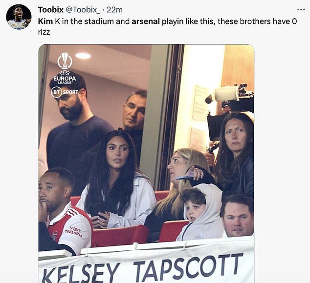 Bad luck charm? Football fans were shocked to see Kim, who rarely spends time in the UK, at the game - and even wondered whether her attendance had flustered players