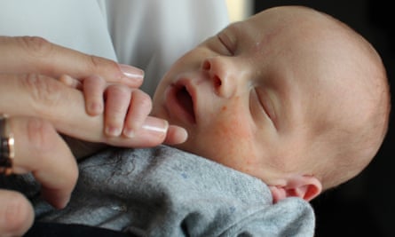 Vincent, the first baby born to a woman who had a womb transplant, in Sweden, 2014.
