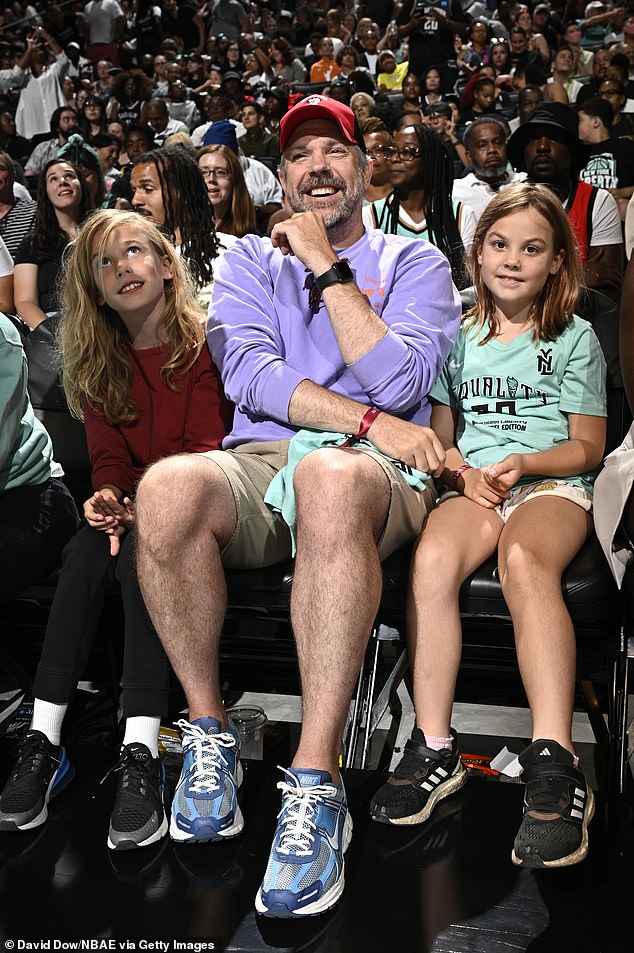 Co-parents: Olivia and her ex-fiancé - Ted Lasso co-creator and star Jason Sudeikis (M) - are also parents of eight-year-old son Otis Alexander Sudeikis (L, pictured August 8)