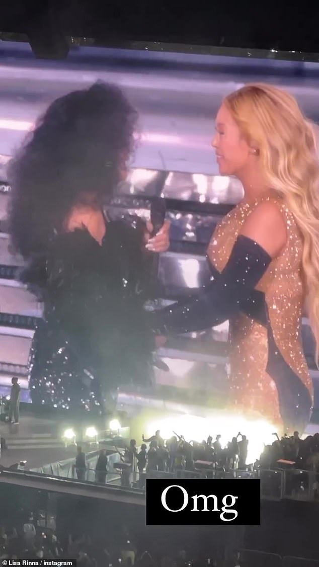 Tears: Ross came out to sing her song Love Hangover, before wishing Queen Bey a happy birthday, with Bey rushing up to give her a hug with tears in her eyes