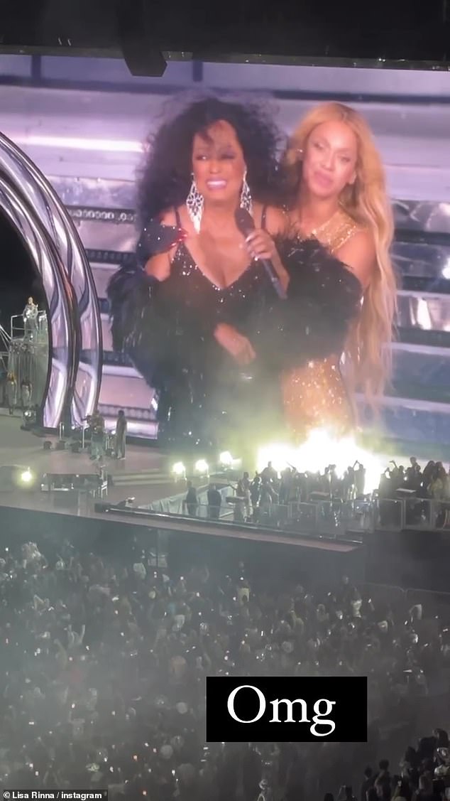 Surprised: She lead the crowd in a rousing rendition of Happy Birthday, and after the song they embraced again, as Ross is heard asking, 'Were you surprised?'