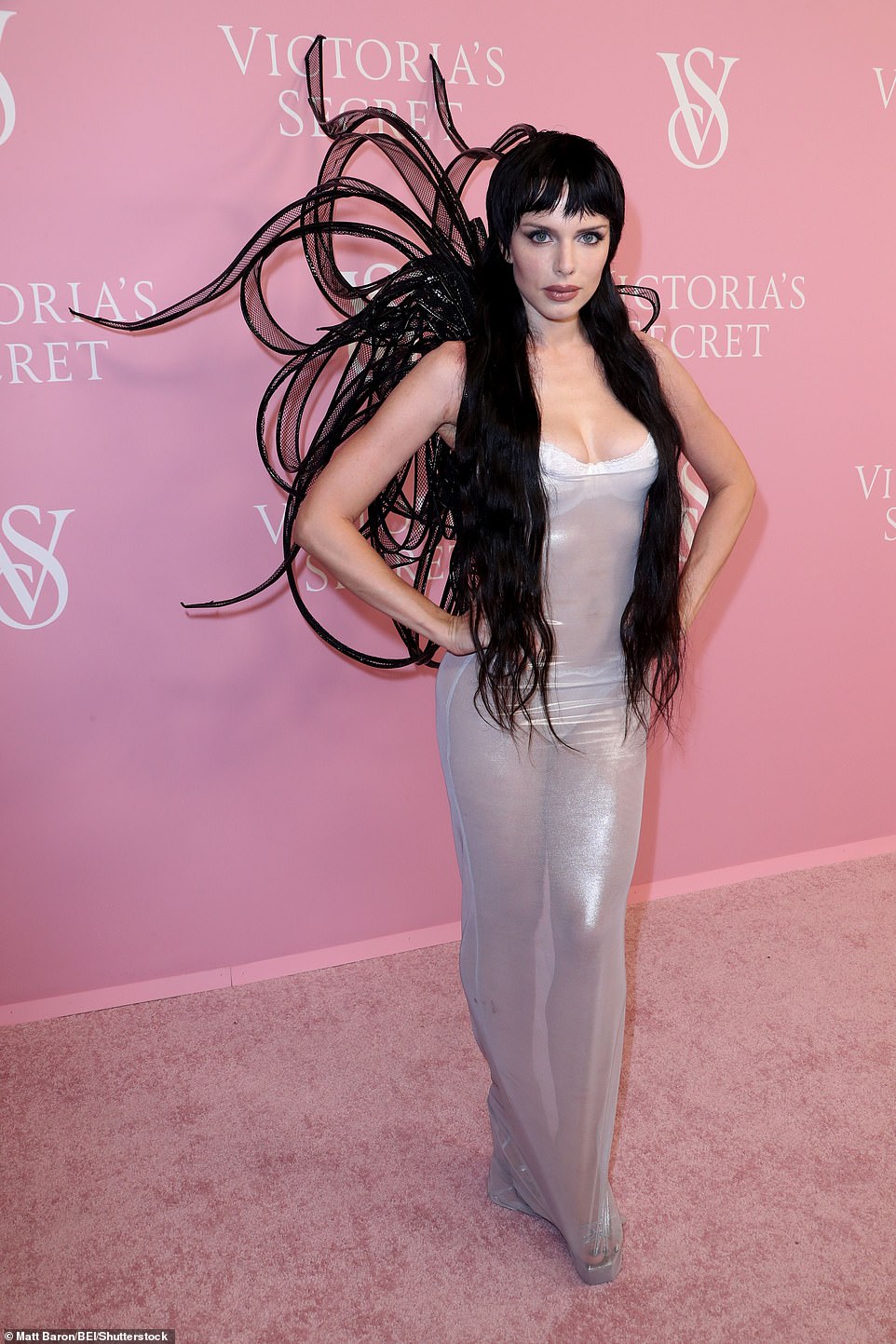 Edgy: Rocking her waist-length raven mullet, Julia Fox proved she's no typical Victoria's Secret Angel