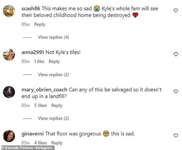 Sparking outrage: The comment section on her first post about remodeling the home was flooded with hate as many slammed her for 'smashing those beautiful floors'