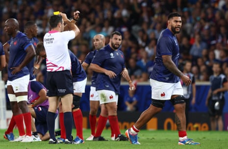 Romain Taofifenua is shown a yellow card for France.