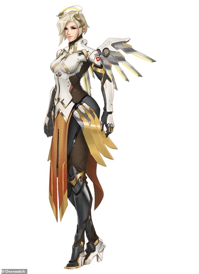 Pictured: Mercy, the character from Overwatch