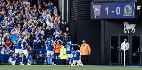 Joy at Portman Road after Harry Clarke (right) opened the scoring.