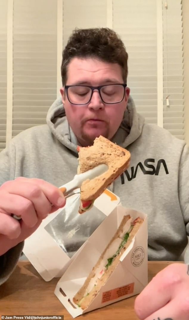 The tool has allowed him to continue eating sandwiches, crisps, burgers, full English breakfasts and salads. But the mental health campaigner claims the hardest meal to eat is cottage pie. He said: 'I know it's ludicrous but it's my intrusive thoughts. Everyone's got to eat to survive and this is the only way I can deal with it