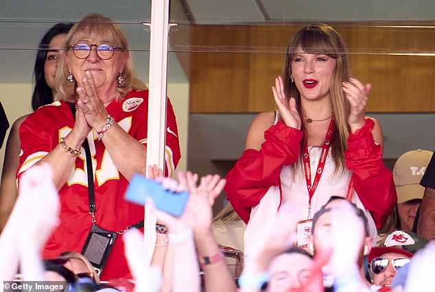 Milestone: Another sign that Taylor the Kansas City Chiefs star are growing closer was that she met his parents Donna and Ed at Sunday's game
