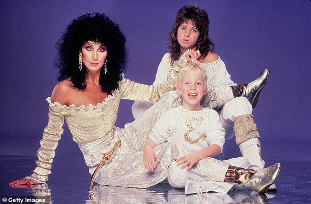 Singer and actress Cher, her older child Chastity (now Chaz Bono) and son Elijah Blue Allman pose for a shoot in June 1981 in Los Angeles