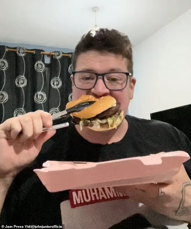 John Junior, from Manchester, first developed the phobia a decade ago after falling ill eating cooked chicken. While he began using the tongs alongside cutlery, the pandemic saw the 34-year-old's fear spiral out of control