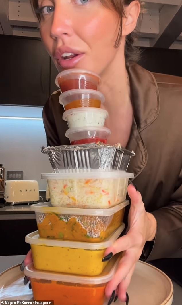 Hungry: The former TOWIE star piled her plate high for weekend treat and claimed she was planning on 'eating like a pig'