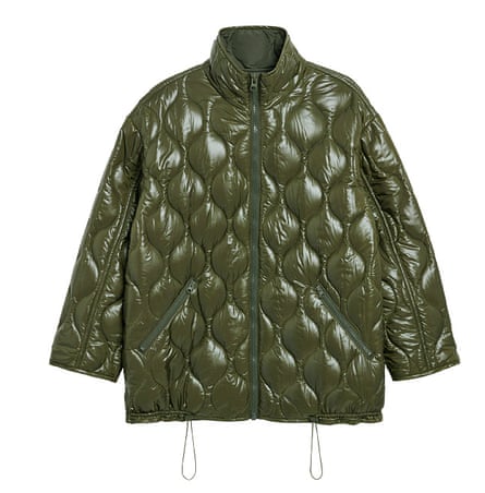 Shiny khaki zip-up