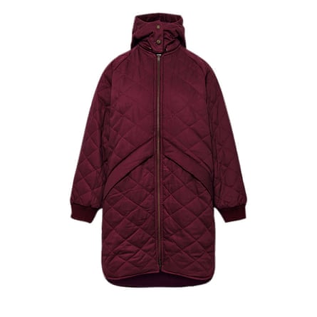 Long quilted coat with high collar