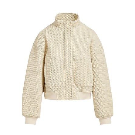 Cream herringbone textured bomber with high neck