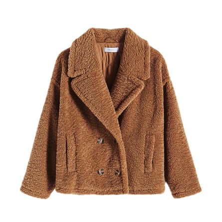 double-breasted teddy jacket with big collar
