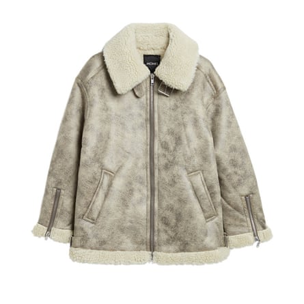 pale grey aviator with furry cuffs and collar