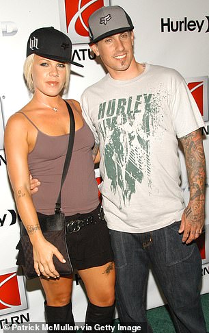 In 2006: P!nk and Carey Hart have gotten through some rough patches during their romance. The singer and athlete met at the Summer X Games in Philadelphia in 2001, broke up, got back together, wed in 2006, split again, then got back together in 2008