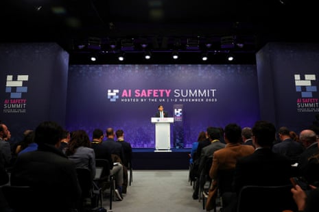 Rishi Sunak speaking at his press conference at the end of his AI safety summit.