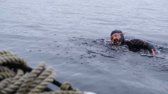 Duncan swimming in Loch Ness.