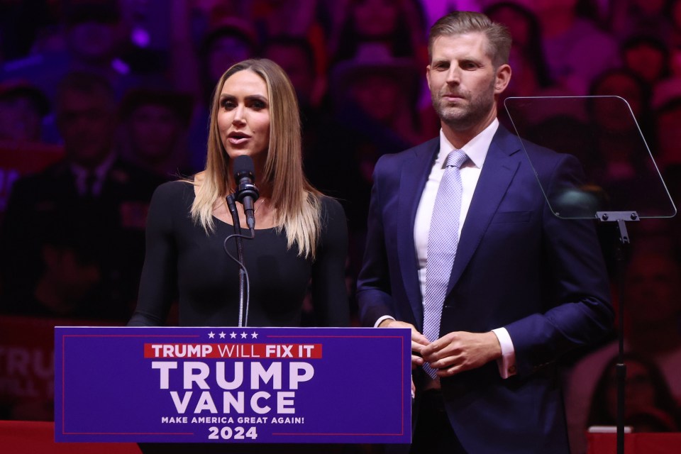 Lara Trump, seen with her husband, Eric Trump, at an October rally, could be eyeing a Senate position