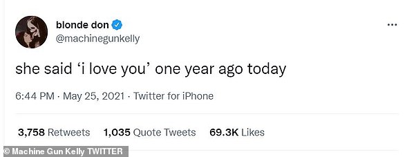 Clarification: Machine Gun Kelly finally solidified a timeline of the pair's relationship by confirming that they'd first said 'I love you' to one another on May 26, 2020