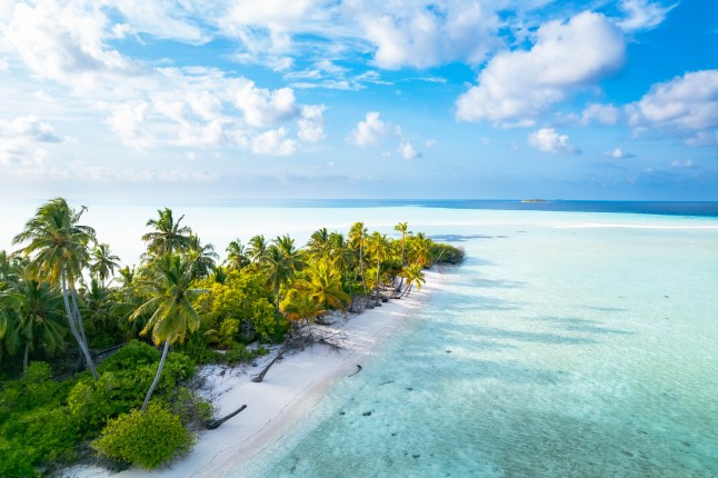 Aerial view of tropical island in ocean