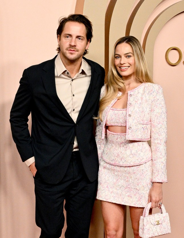 Tom Ackerley and Margot Robbie at the 96th Oscars Nominee Luncheon at the Beverly Hilton on February 12, 2024 in Beverly Hills, California. (Photo by Michael Buckner/Penske Media via Getty Images)