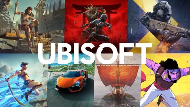 Ubisoft logo on top of collage of games