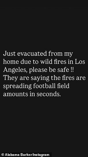 The 19-year-old Vogue rapper announced via Instastory: 'Just evacuated from my home due to wildfires in Los Angeles, please be safe! They are saying the fires are spreading football field amounts in seconds'