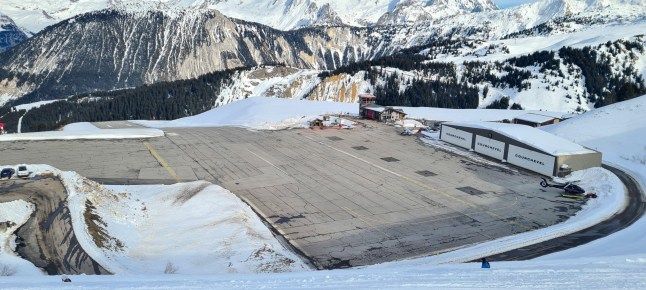 The runway of the mountain airport in Courchevel in the French Alps