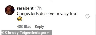 Instagram user @sarabeht wrote: 'Cringe, kids deserve privacy too'