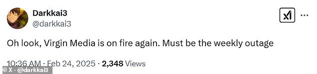 Another commenter joked that the service disruption 'must be the weekly outage'