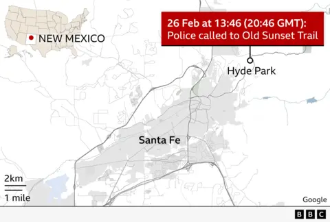 Map of Santa Fe, showing the location of Gene Hackman's home