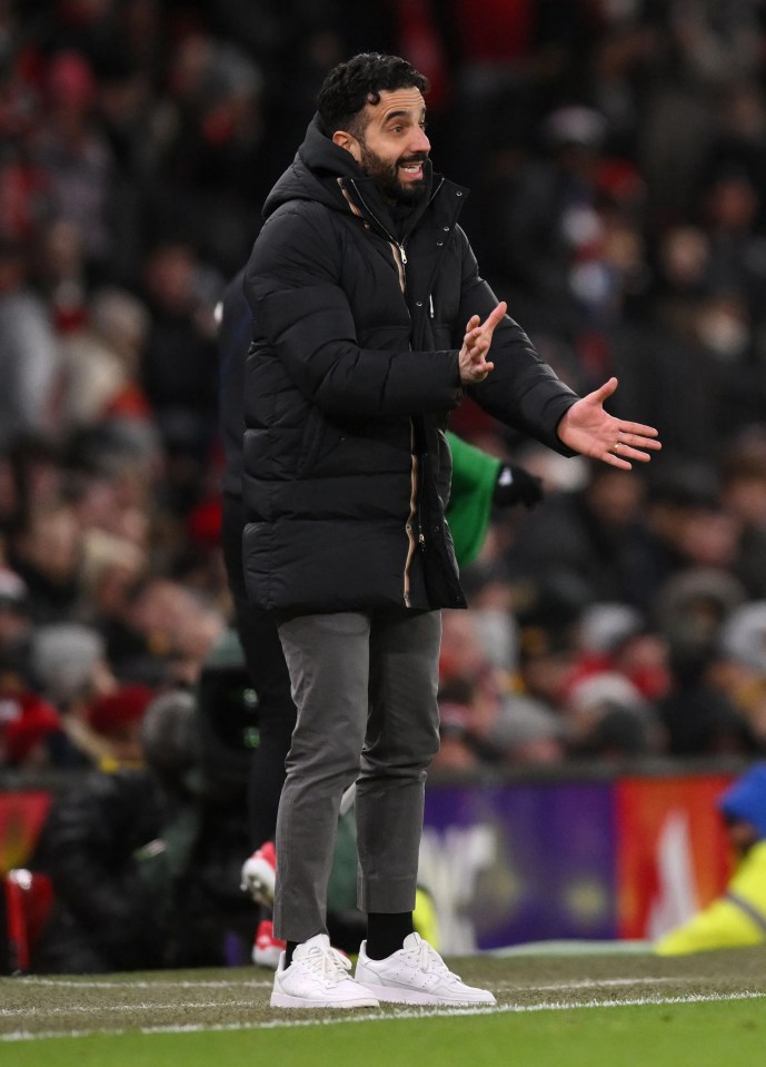 Ruben Amorim, Manchester United manager, at a soccer match.