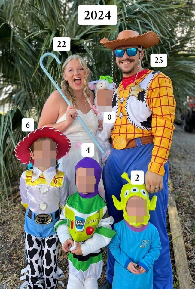 Family in Toy Story costumes.