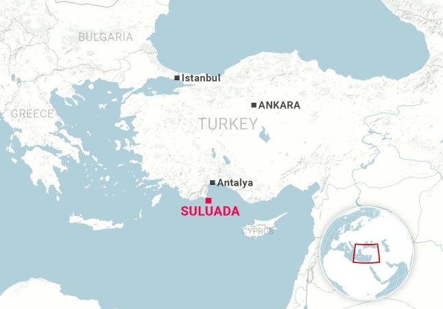 A map of Suluada, an uninhabited Turkish island.