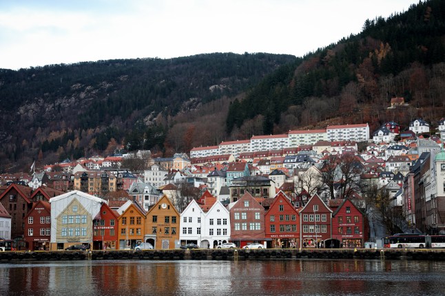 BERGEN, NORWAY - NOVEMBER 22: A view of Bryggen across Vagen harbour prior to the UEFA Women's Champions League group stage match between SK Brann and SK Slavia Praha at Brann Stadion on November 22, 2023 in Bergen, Norway. (Photo by Alex Pantling - UEFA/UEFA via Getty Images)